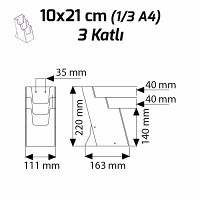 10x21 cm / 3 Katlı şeffaf broşürlük ölçüleri
