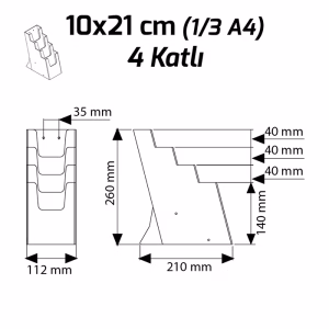 10x21 cm 4 Katlı şeffaf broşürlük ölçüleri