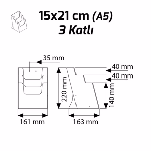 15x21 cm 3 Katlı şeffaf broşürlük ölçüleri