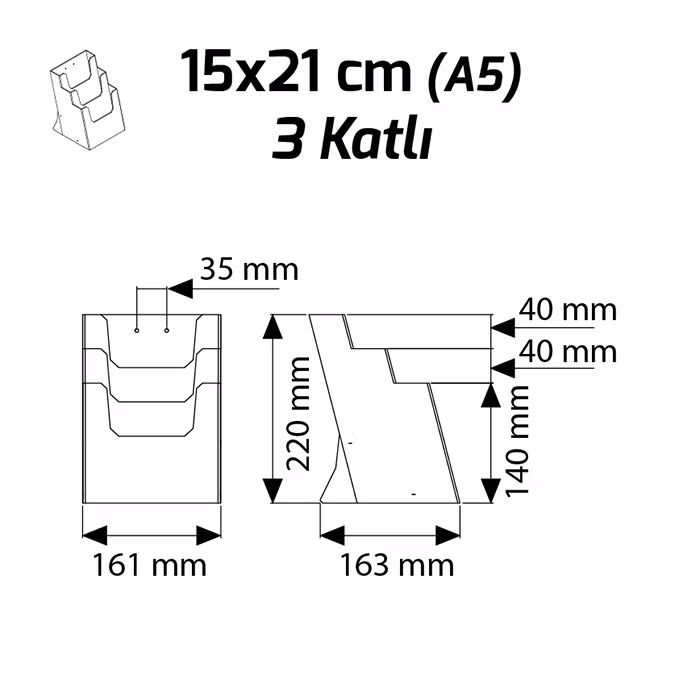 15x21 cm / 3 Katlı şeffaf broşürlük ölçüleri